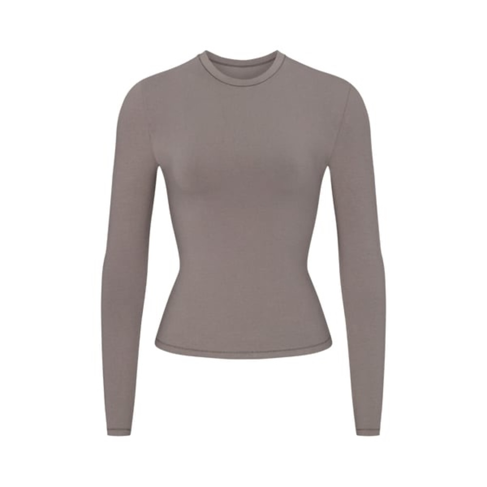SKIMS Cotton Jersey Long Sleeve Crew Neck T-shirt Top Tee Grey Smoke